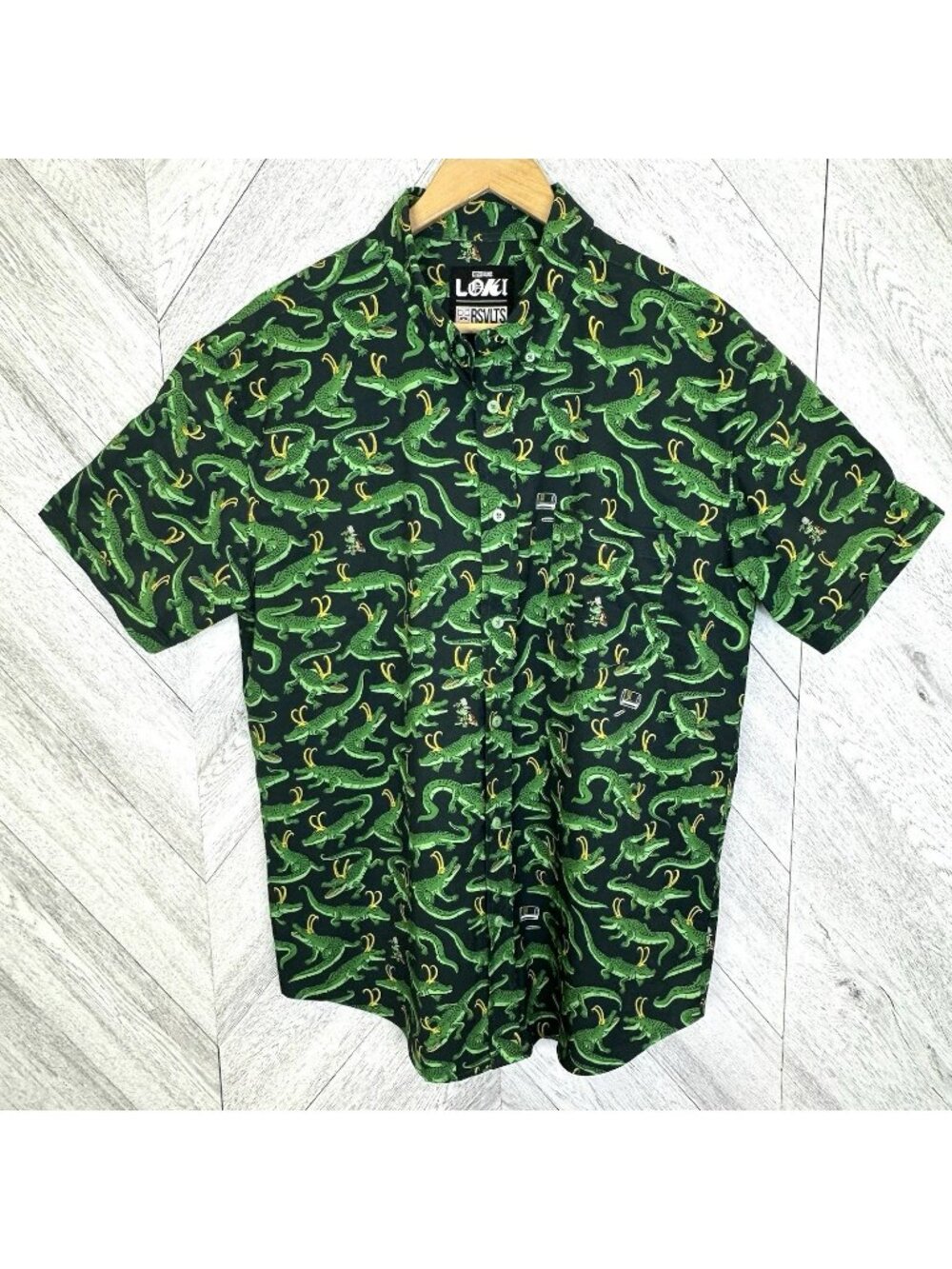 RSVLTS x Marvel Loki Short Sleeve Shirt Allover Alligator Print Kunuflex Mens XL